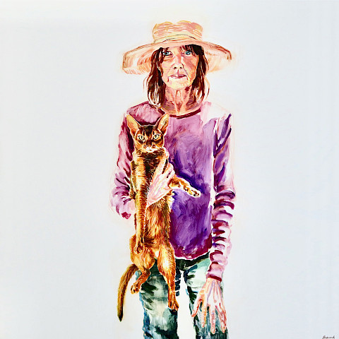 The Artist and Her Cat (Self-Portrait)