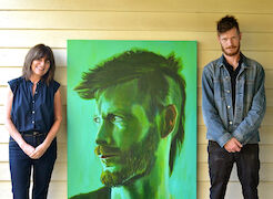 artist_cynthia_breusch_and_musician_jim_silk_with_portrait_of_musician_jim_silk_salon_des_refuses_2018.jpeg